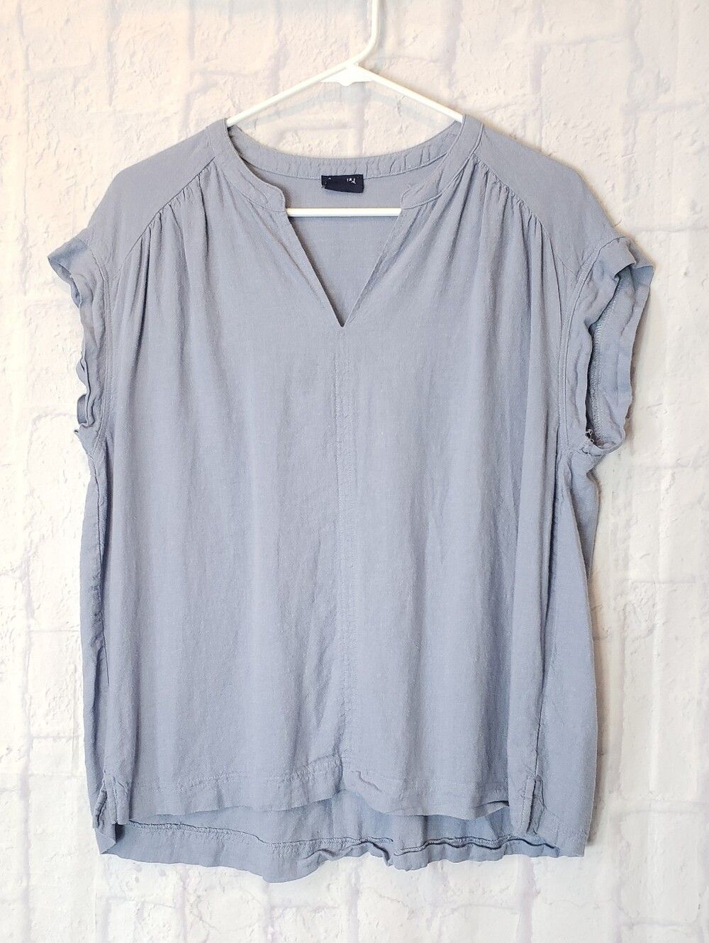 SPLENDID Cap-Sleeve Linen Blend Classic Top Blue Medium